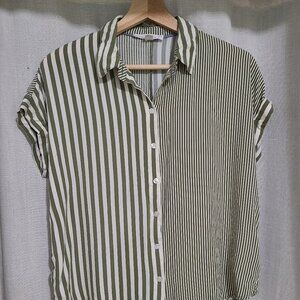 Green and white striped collared shirt, slouchy fit, size M